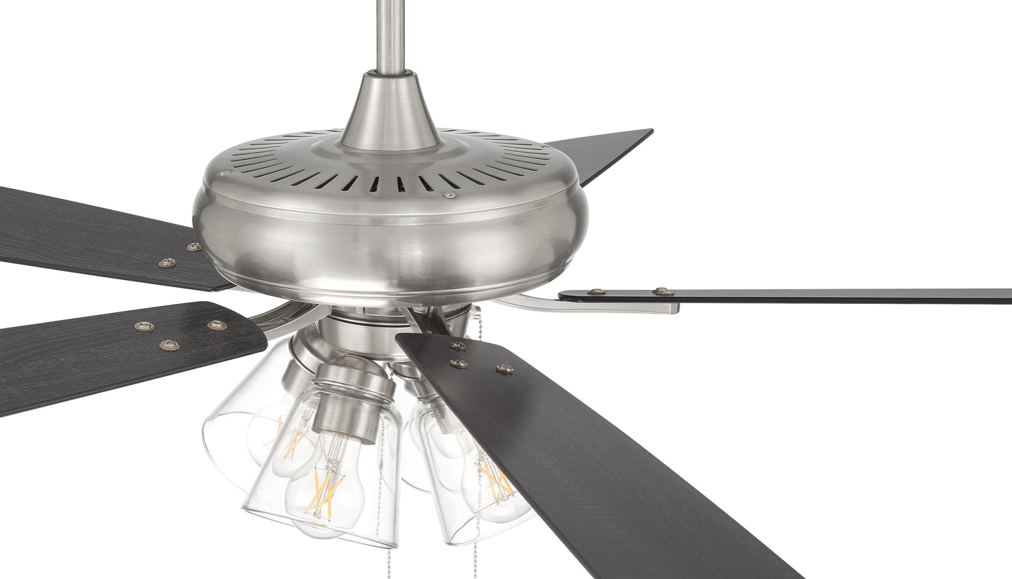 ECF104BNK5-BNGW - Eos Clear 4 Light 52" 5 Blade Ceiling Fan with Light Kit - Brushed Nickel