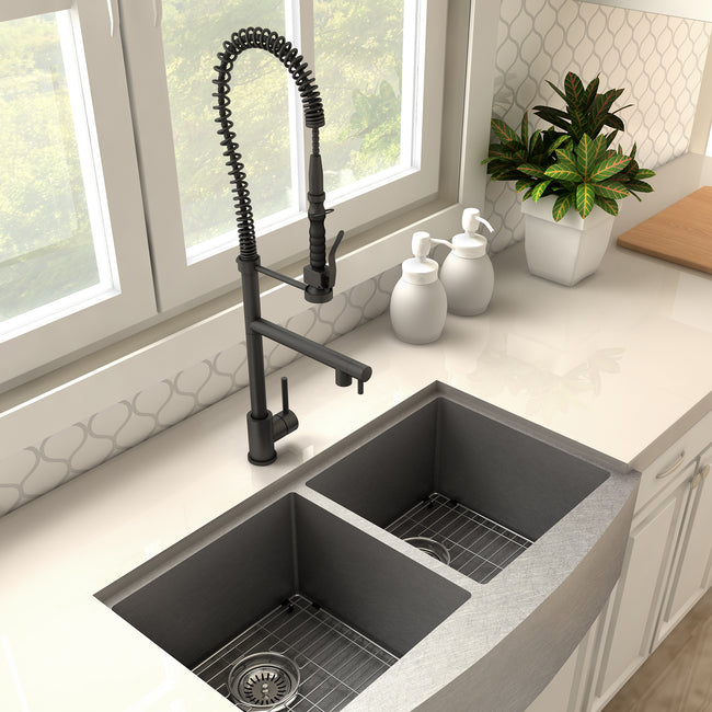 VNG-KF-MB - Van Gogh Pull Down Spring Kitchen Faucet with Pot Filler in Matte Black