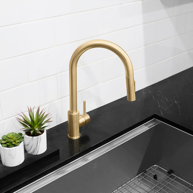 RBCN1-KF-CB - Rubicon Pull Down Single Handle Kitchen Faucet in Champagne Bronze