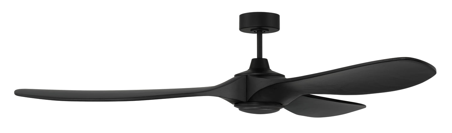 EVY72FB3-NWF - Envy 72" Ceiling Fan Damp Rated no Wifi 72" 3 Blade Indoor Outdoor Ceiling Fan with Light Kit - Flat Black
