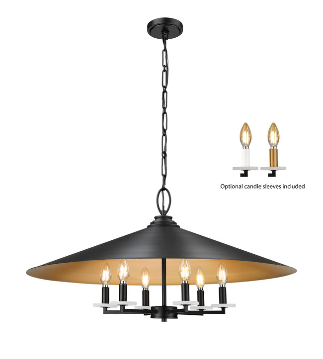 1953-32MB - Rialto 6 Light 32" Pendant - Matte Black