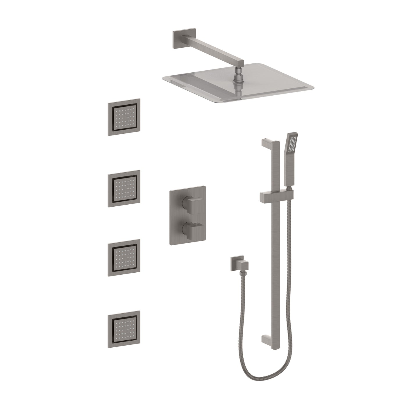 CBY-SHS-T3-BN - Crystal Bay Thermostatic Shower System with Body Jets in Brushed Nickel