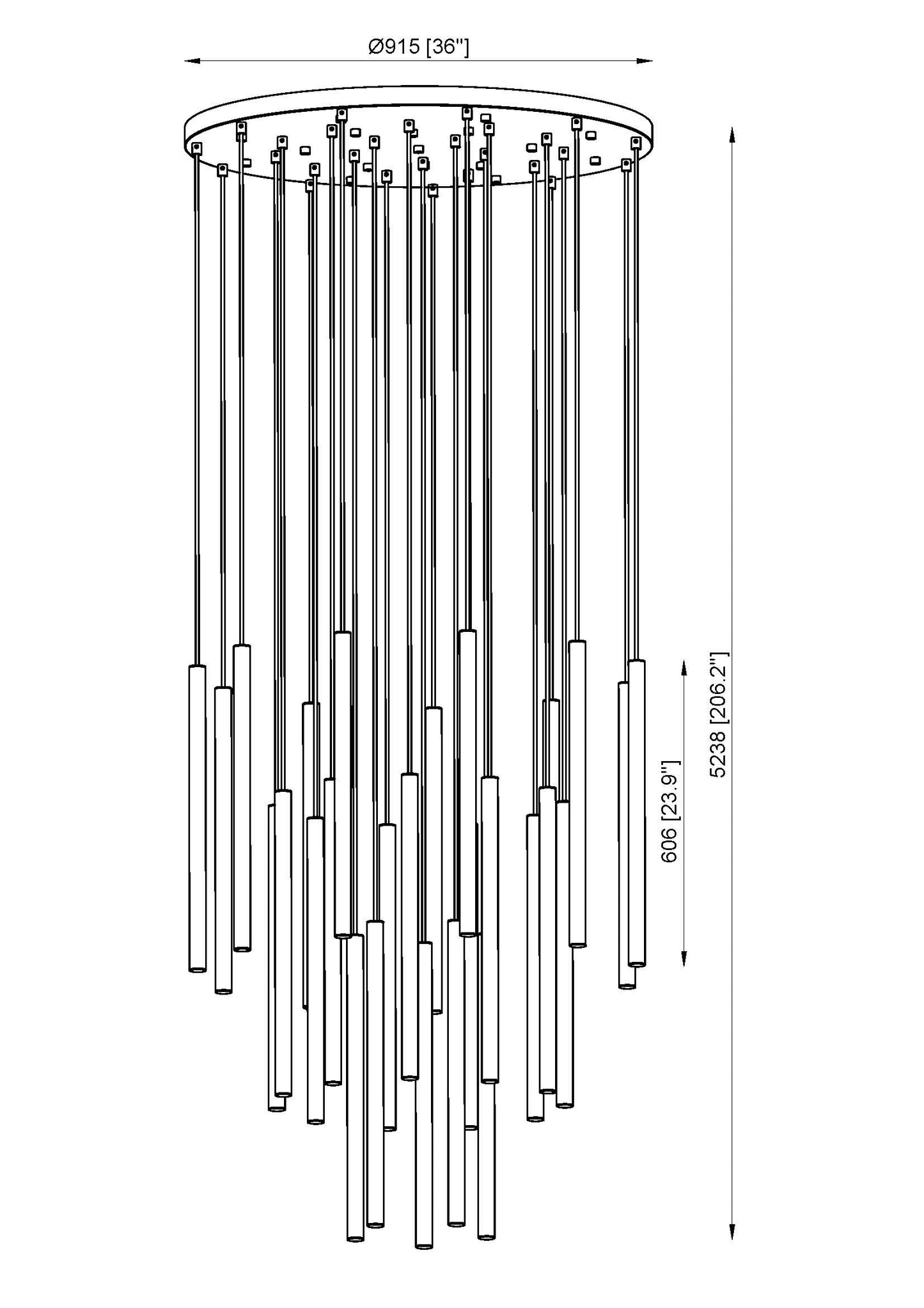 919MP24-27R-MB-LED - Forest 27 Light 36" Chandelier - Matte Black