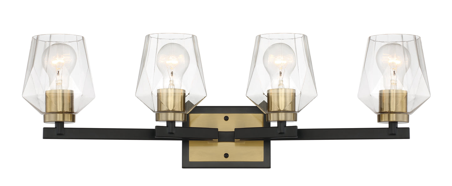 56904-FBSB - Avante Grand 4 Light 28" Wide Vanity Light - Flat Black / Satin Brass