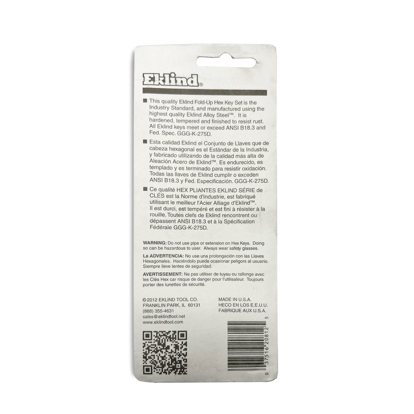 20812 - Steel Handle Fold-up 8 Piece Hex Key Allen Wrench Set - 3/32" to 1/4"