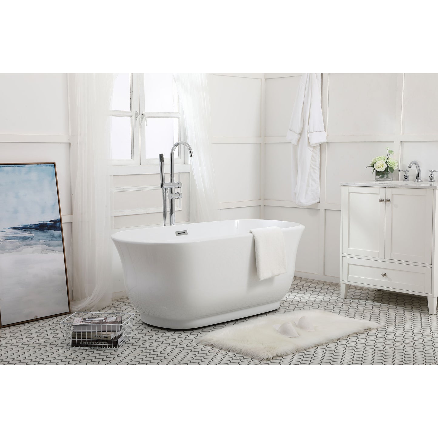 Coralie 59" Soaking Bathtub in Glossy White