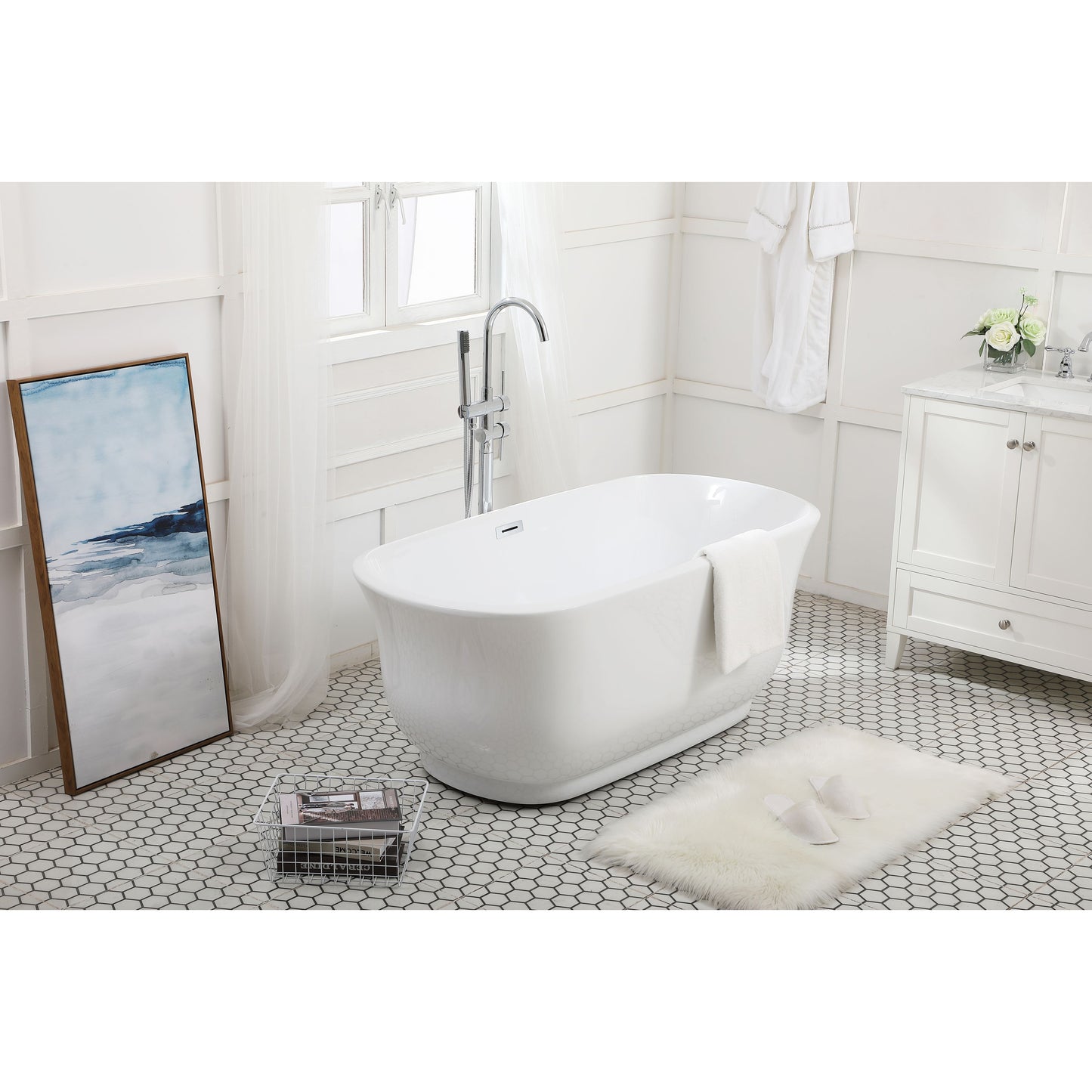 Coralie 59" Soaking Bathtub in Glossy White