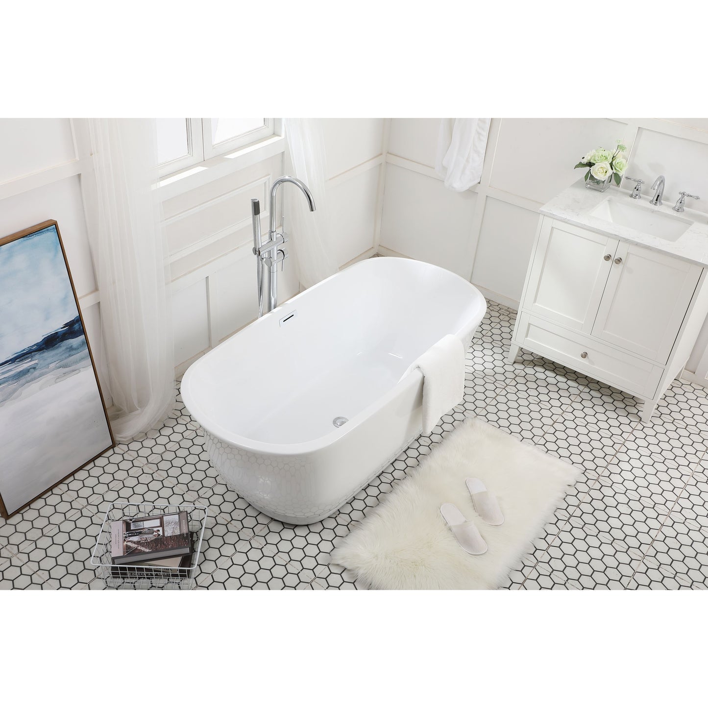 Coralie 59" Soaking Bathtub in Glossy White
