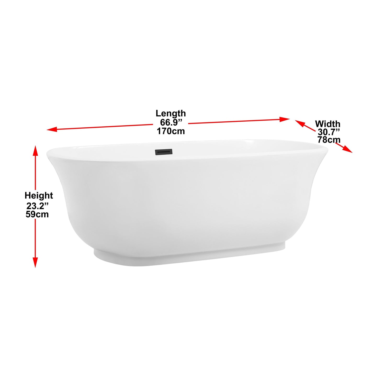 Coralie 67" Soaking Bathtub in Glossy White with Trim