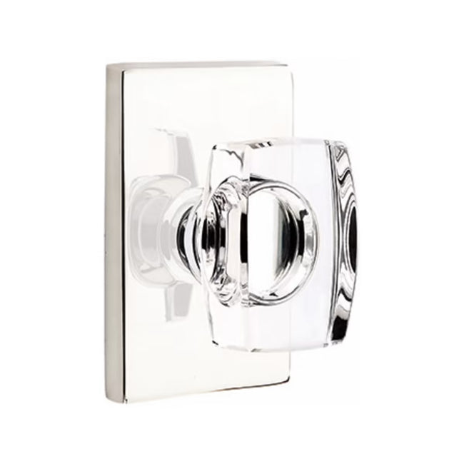 Windsor Crystal Knob with Modern Rectangular Rosette - Polished Nickel