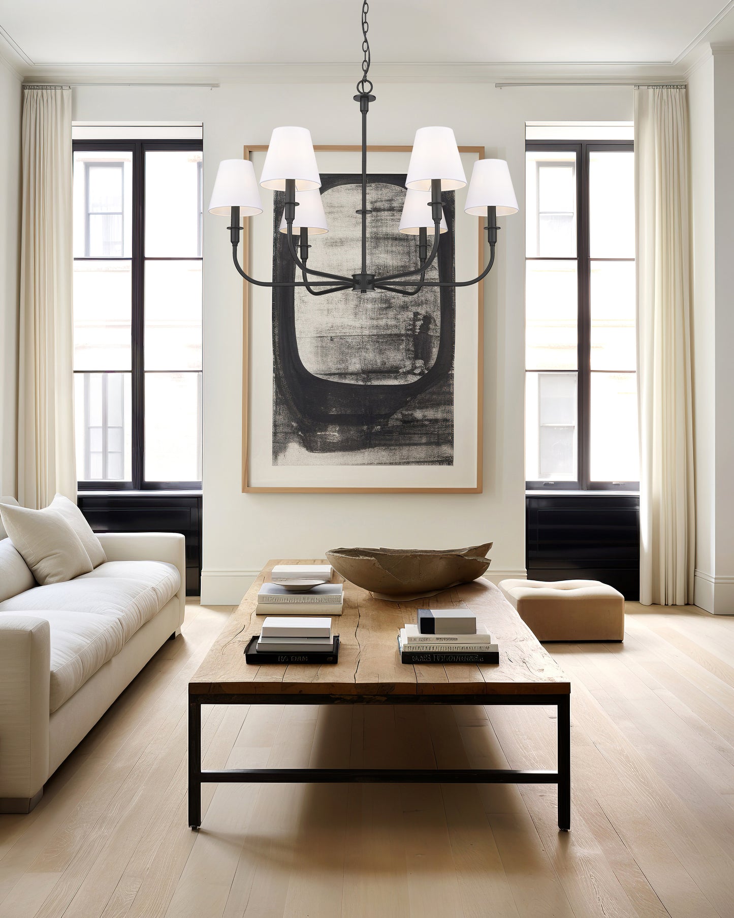 3049-32MB - Tova 6 Light 36" Chandelier - Matte Black