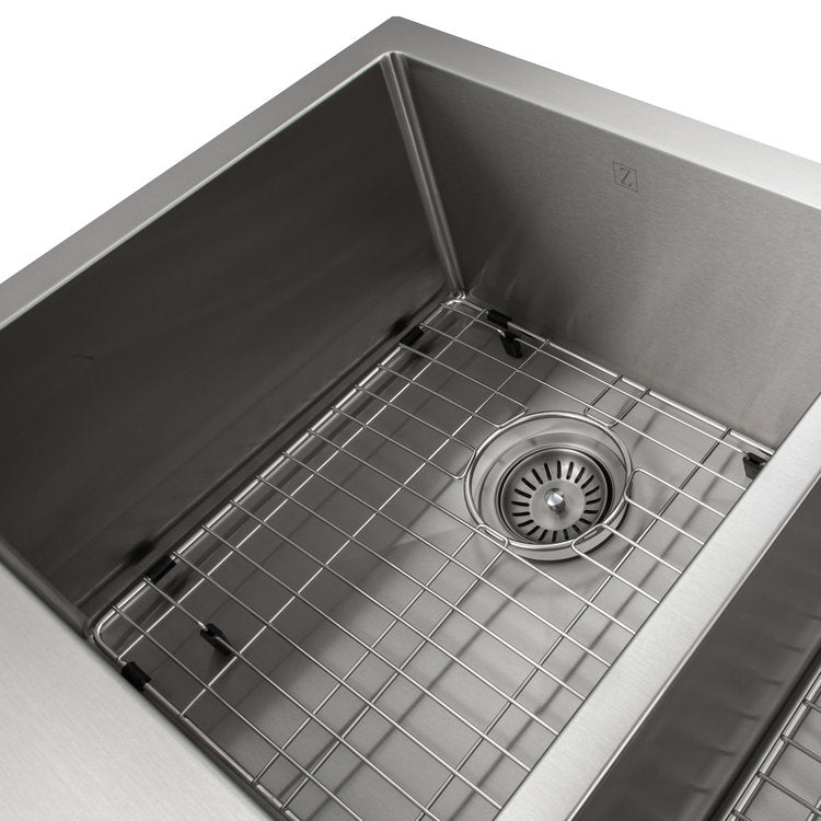 SA50D-36 - 36" Niseko Farmhouse Apron Mount Double Bowl Stainless Steel Kitchen Sink with Bottom Grid
