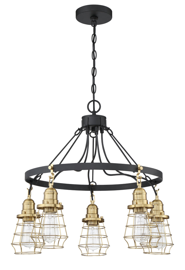 50625-FBSB - Thatcher 5 Light 25" Wide Chandelier - Flat Black / Satin Brass