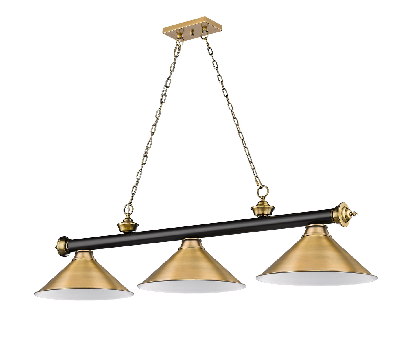 2306-3MB-RB-RB15 - Cordon 3 Light 57" Billiard - Matte Black / Rubbed Brass