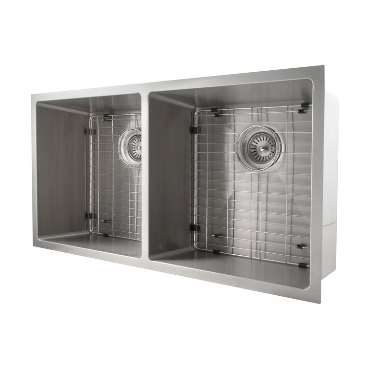 SR50D-36 - 36" Anton Undermount Double Bowl Stainless Steel Kitchen Sink with Bottom Grid