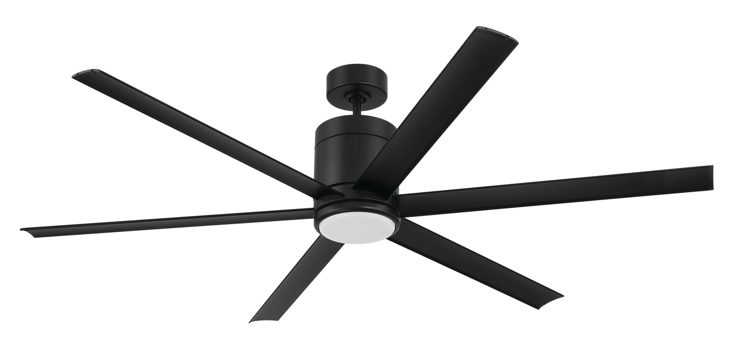 TTE65FB6 - Tate 65" 6 Blade Indoor Outdoor Ceiling Fan with Light Kit - Flat Black