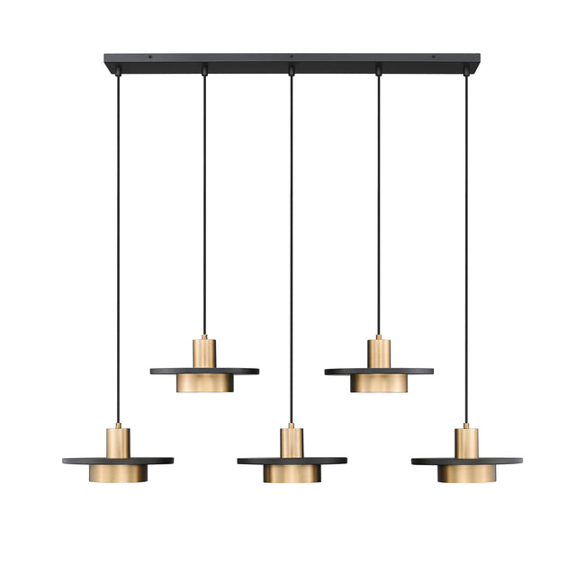 829P12-5L-MB-MGLD-LE - Ludo 5 Light Linear 52" Chandelier - Matte Black / Modern Gold