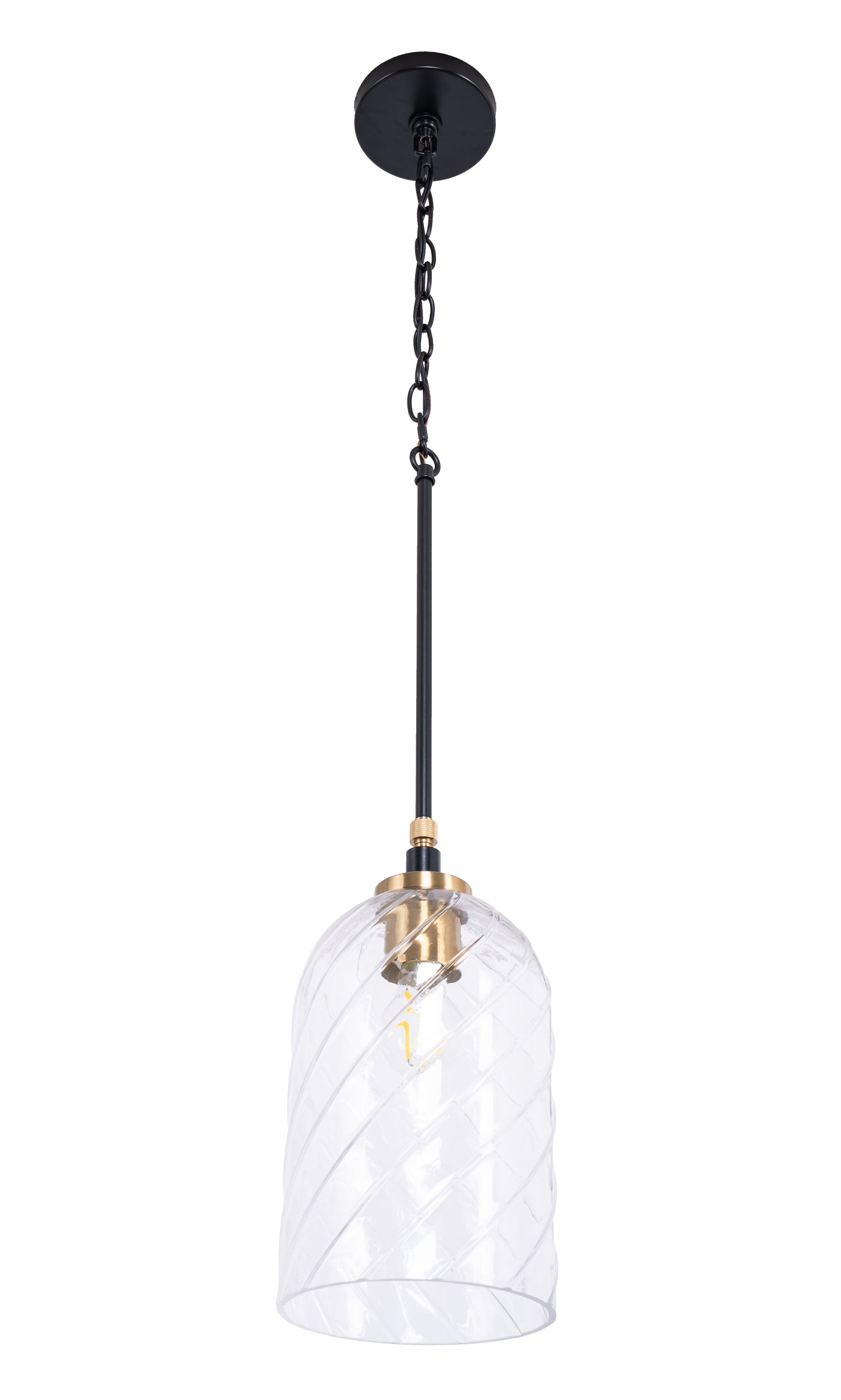 60391-FBSB-C - Council 1 Light 7" Wide Pendant - Flat Black / Satin Brass