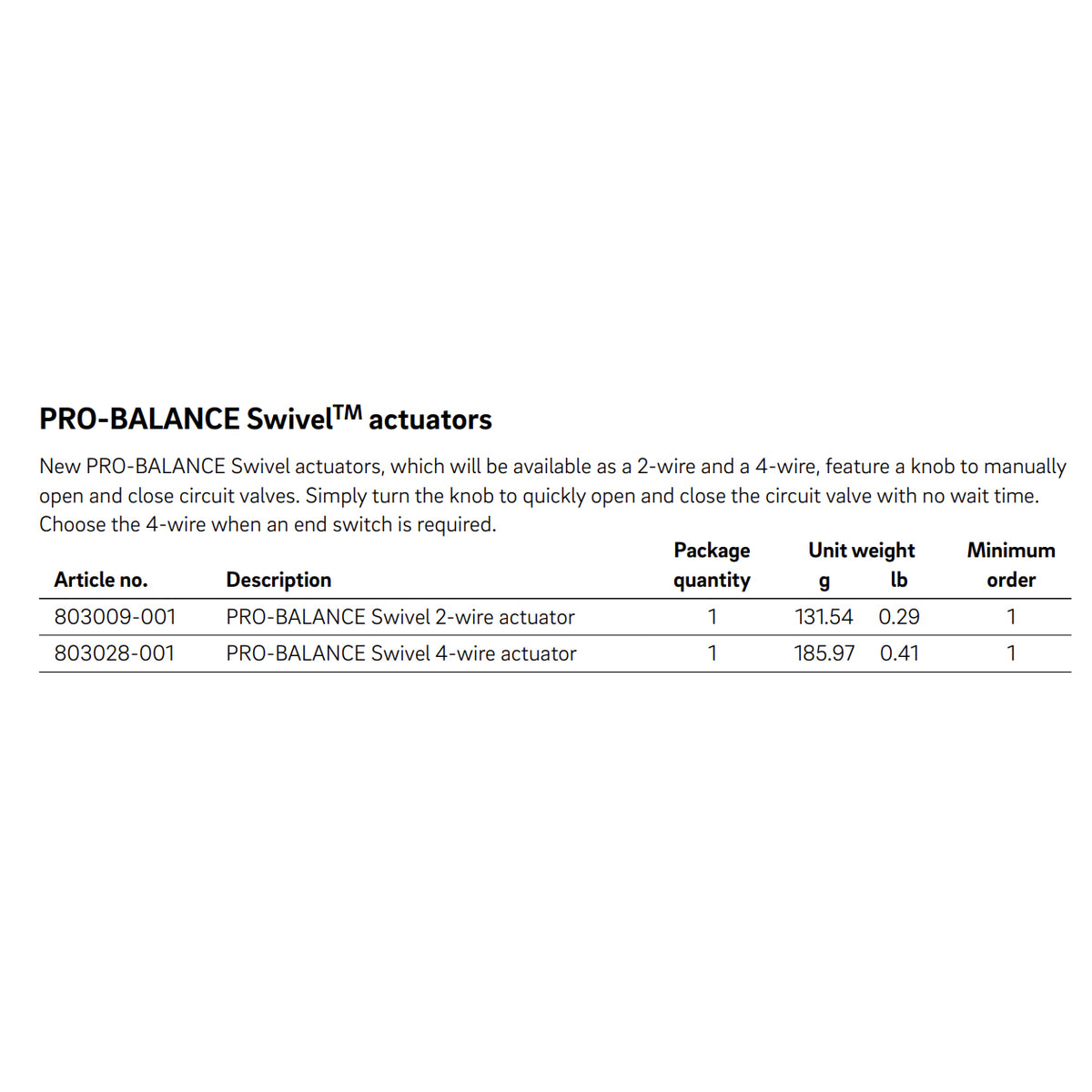 803028-001 - Pro-Balance Swivel 4-Wire Actuator