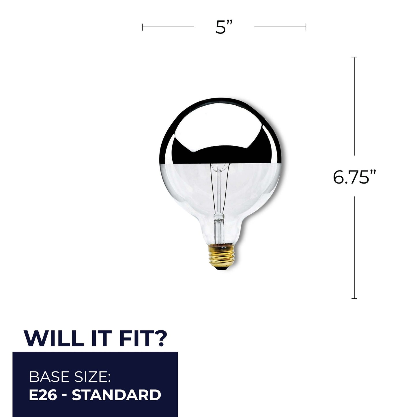 712356 - Dimmable Half Chrome G40 Incandescent Light Bulb - 60 Watt - 2700K - 6 Pack