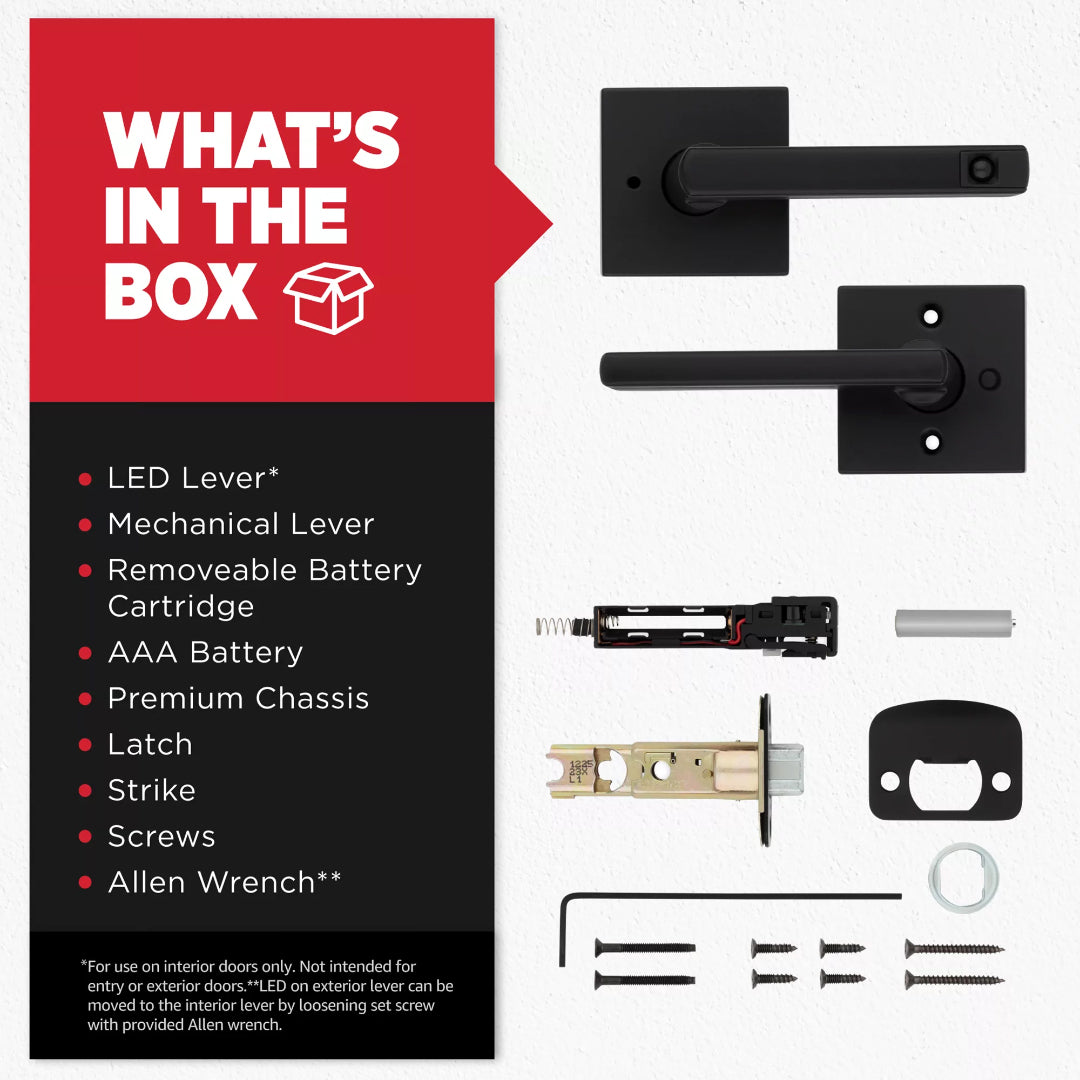 Halifax Privacy LED Lever w/Square Rosette - Matte Black