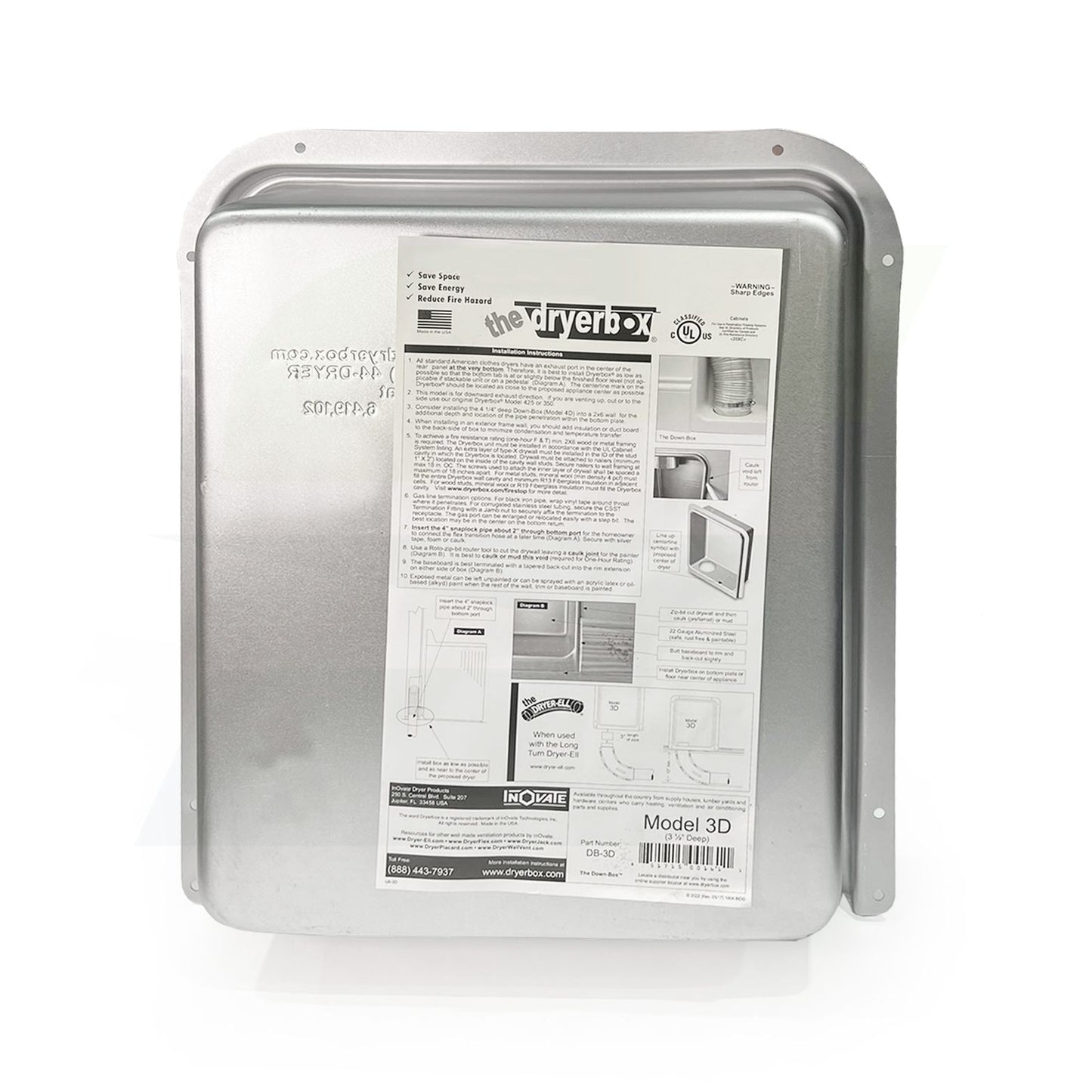 Dryerbox DB-3D - 14" x 16" In-Wall Dryer Exhaust Receptacle, Downward Exhaust, 2x4 Walls