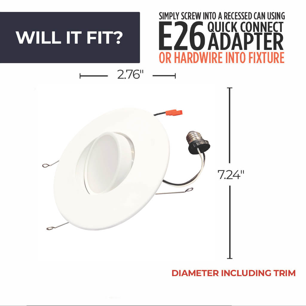 773180 - 14 Watt LED 5/6" DOWNLIGHT ADJUSTABLE RETROFIT W/GIMBAL 2700K WHITE ROUND DIMMABLE JA8 120V-4PK - 4 Pack