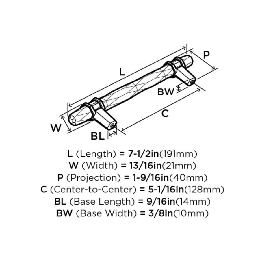BP36649MBKPN - Carrione Collection - 5-1/16" Pull - Marble Black with Polished Nickel