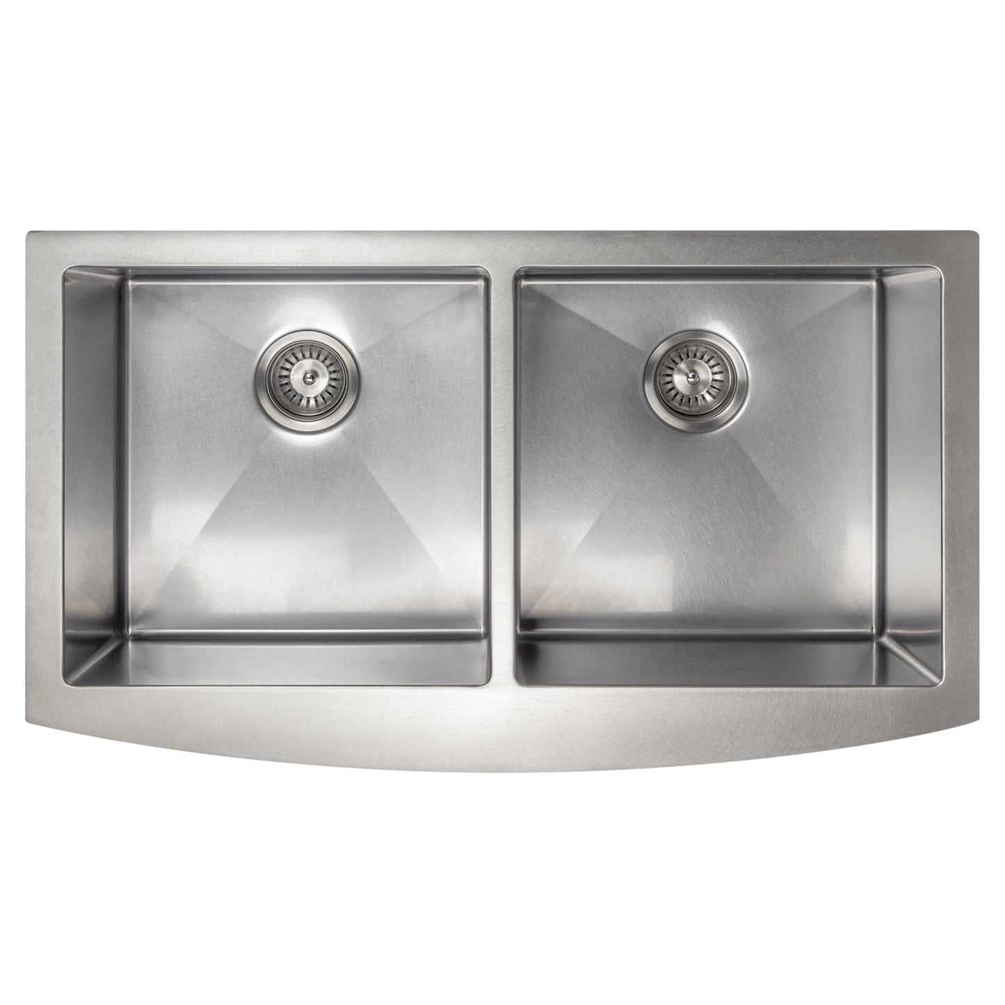 SA50D-36S - 36" Niseko Farmhouse Apron Mount Double Bowl Satin Stainless Steel Kitchen Sink with Bottom Grid