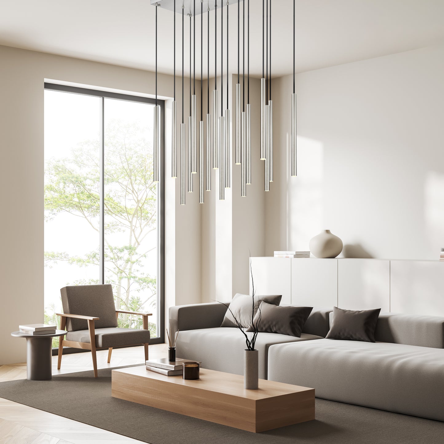 919MP24-17L-BN-LED - Forest 17 Light Linear 42" Chandelier - Brushed Nickel