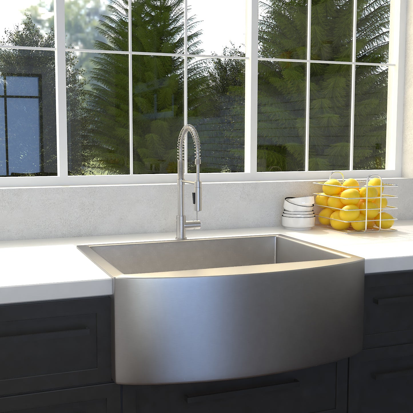 SAS-30 - 30" Zermatt Farmhouse Apron Mount Single Bowl Stainless Steel Kitchen Sink with Bottom Grid