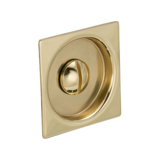3911S.3 - 2-3/8" - Square Privacy Flush Cup - Pocket Door Mortise Lock - Polished Brass