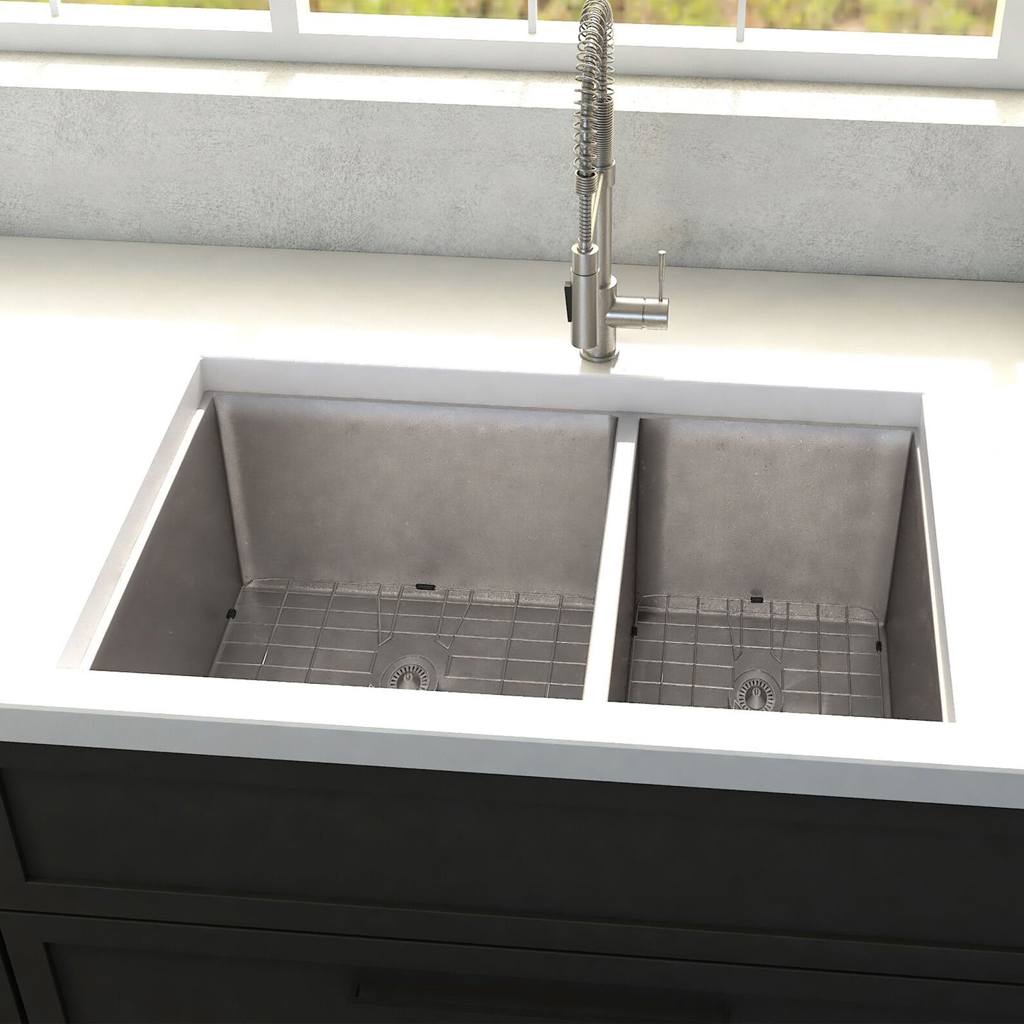 SR60D-33 - 33" Chamonix Undermount Double Bowl Stainless Steel Kitchen Sink with Bottom Grid