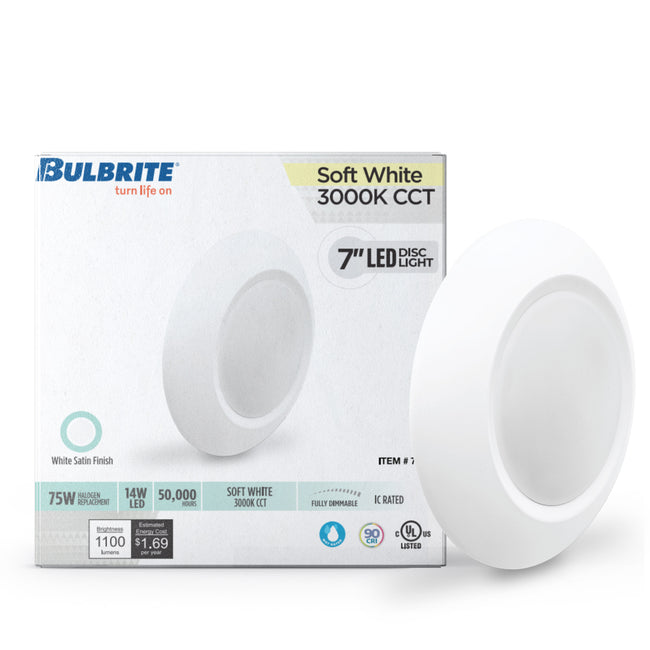 773274 - 12 Watt LED 7" Disc, 3000K, 1100 Lumens, White Finish - 12 Pack