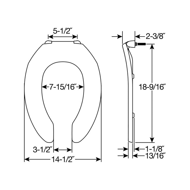 1955CT - Elongated Open Front Less Cover Commercial Toilet Seat in White