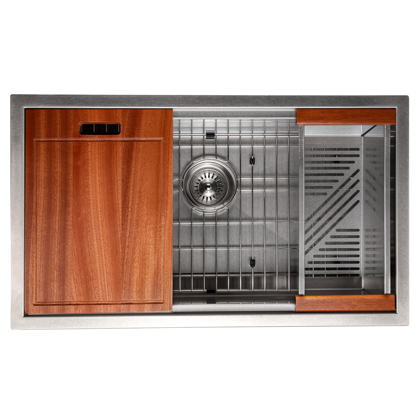 SLS-33S - 33" Garmisch Undermount Single Bowl Satin Stainless Steel Kitchen Sink with Bottom Grid and Accessories