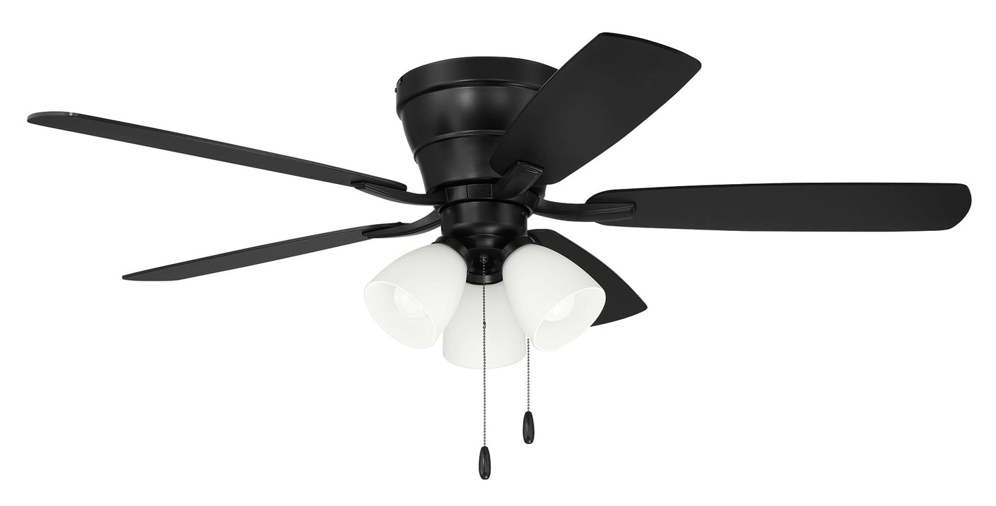 WHL52FB5C3 - Wheeler 52 3-Light 52" 5 Blade Ceiling Fan with Light Kit - Flat Black