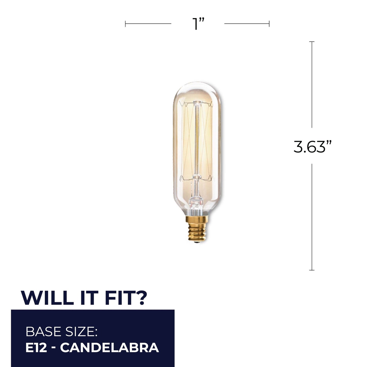 132517 - Dimmable Antique T8 Incandescent Candelabra Light Bulb - 40 Watt - 2200K - 6 Pack