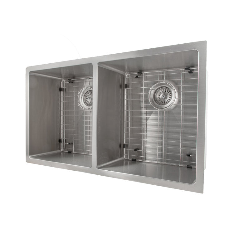 SR50D-33 - 33" Anton Undermount Double Bowl Stainless Steel Kitchen Sink with Bottom Grid