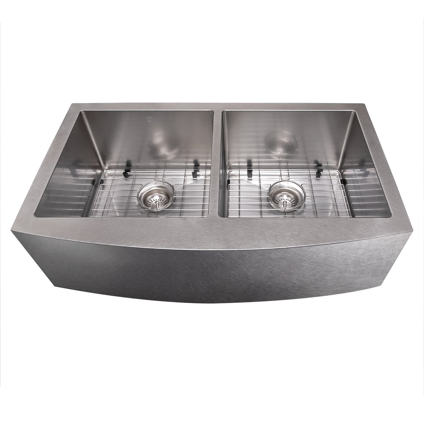 SA50D-36S - 36" Niseko Farmhouse Apron Mount Double Bowl Satin Stainless Steel Kitchen Sink with Bottom Grid