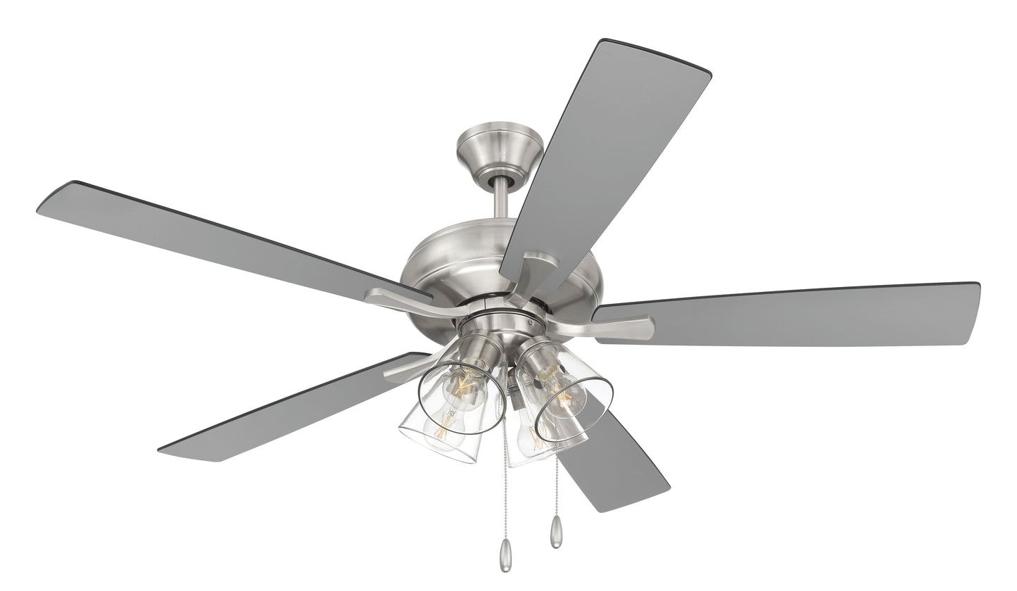 ECF104BNK5-BNGW - Eos Clear 4 Light 52" 5 Blade Ceiling Fan with Light Kit - Brushed Nickel