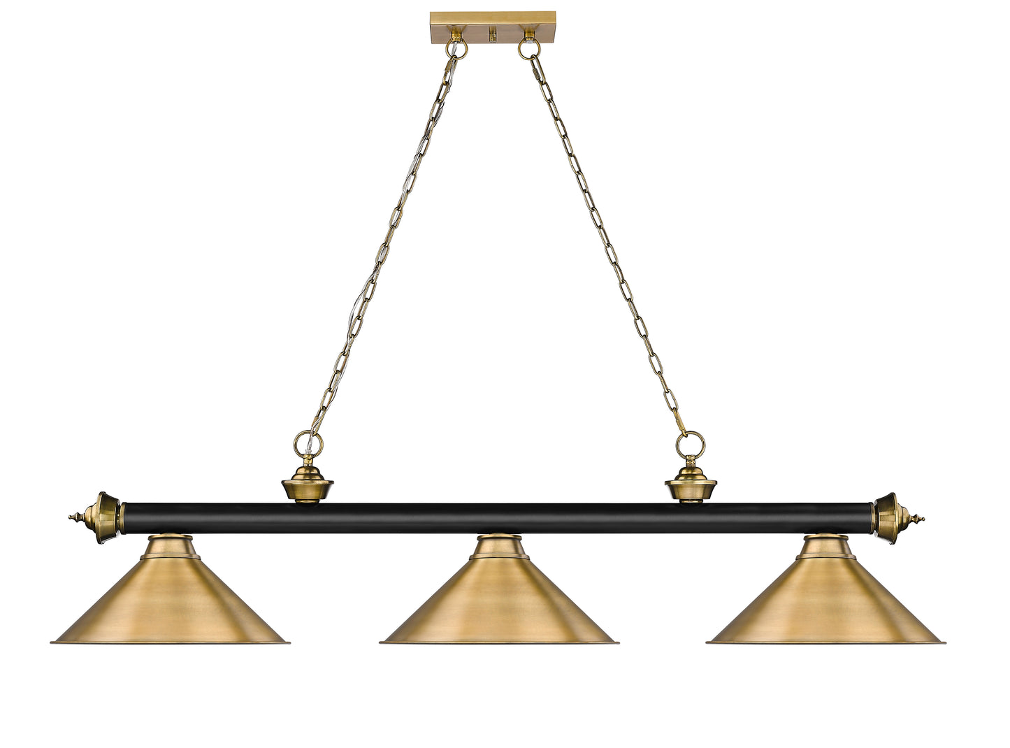 2306-3MB-RB-RB15 - Cordon 3 Light 57" Billiard - Matte Black / Rubbed Brass