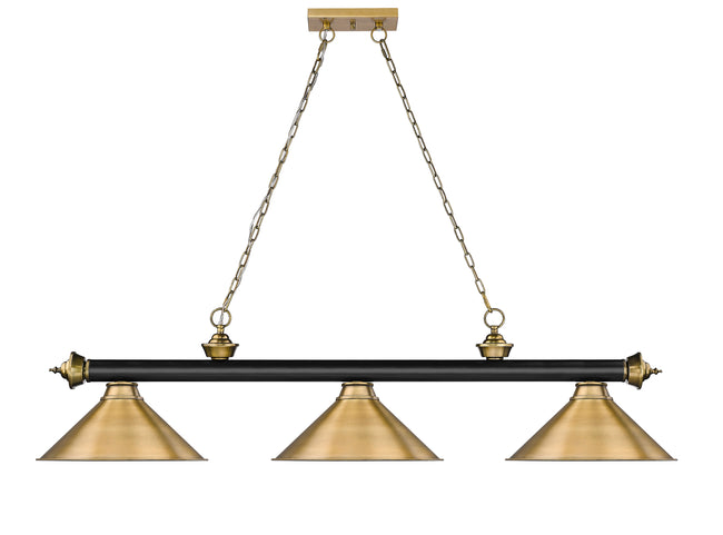 2306-3MB-RB-RB15 - Cordon 3 Light 57" Billiard - Matte Black / Rubbed Brass