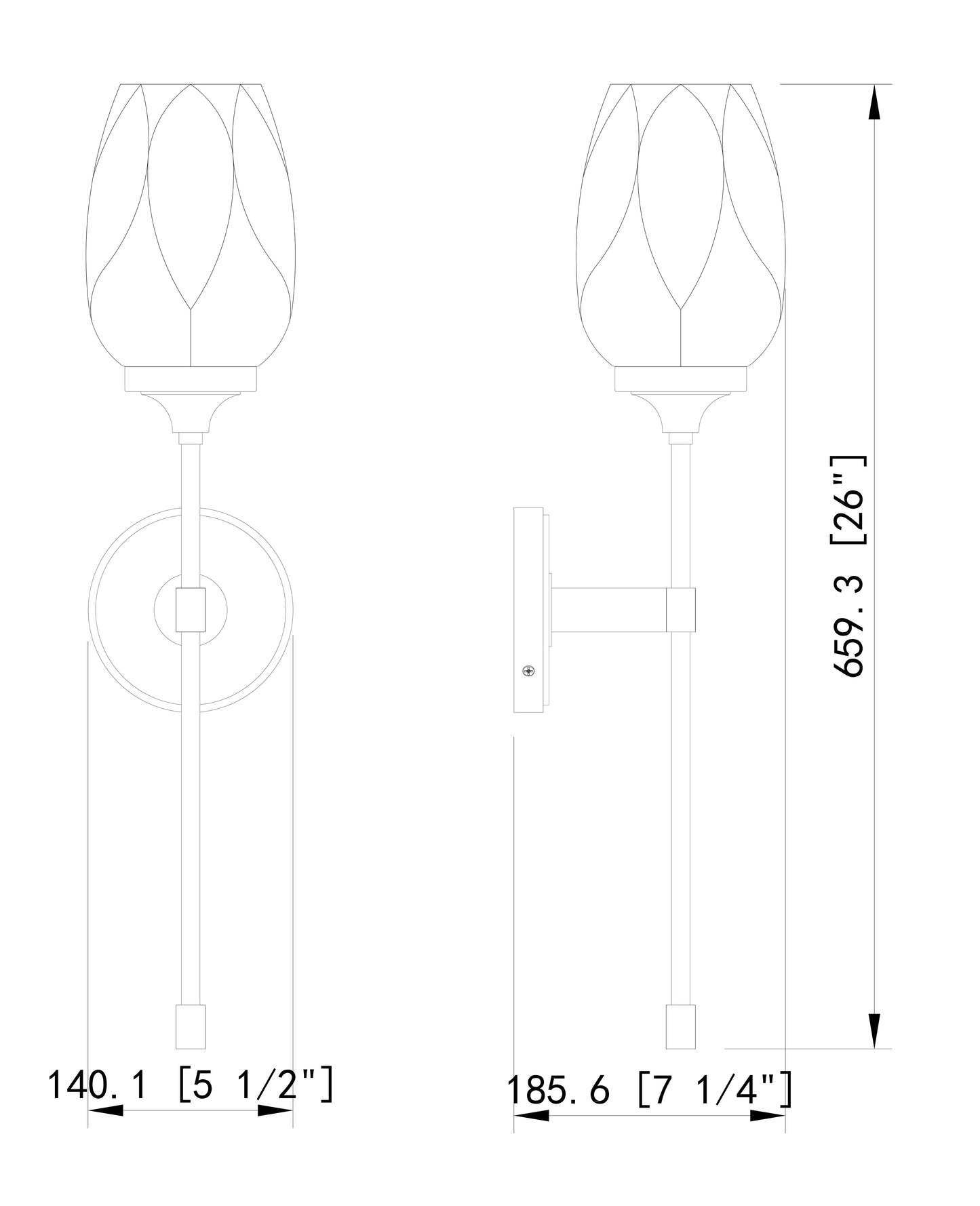 2014-1S-BN - Cassian 1 Light Wall 26" Sconce - Brushed Nickel