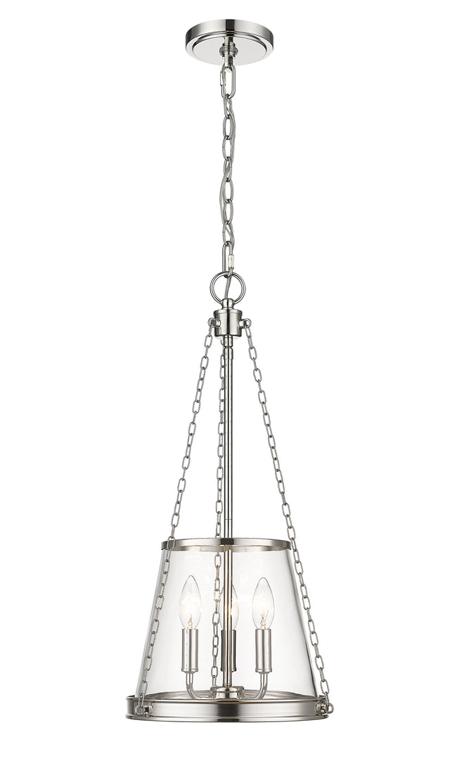 341P12-PN - Prescott 3 Light 12" Pendant - Polished Nickel