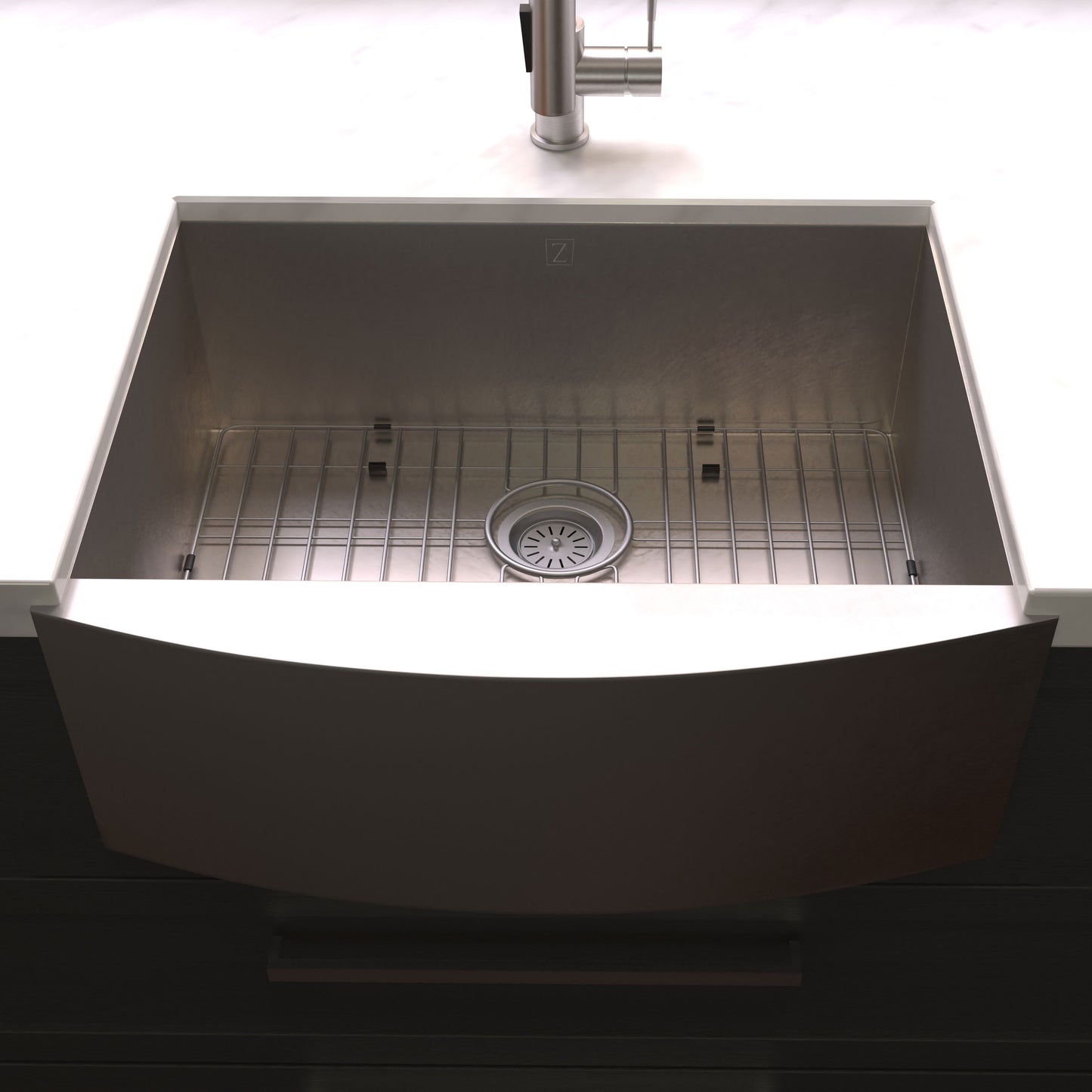 SAS-33S - 33" Vail Farmhouse Apron Mount Single Bowl Satin Stainless Steel Kitchen Sink with Bottom Grid