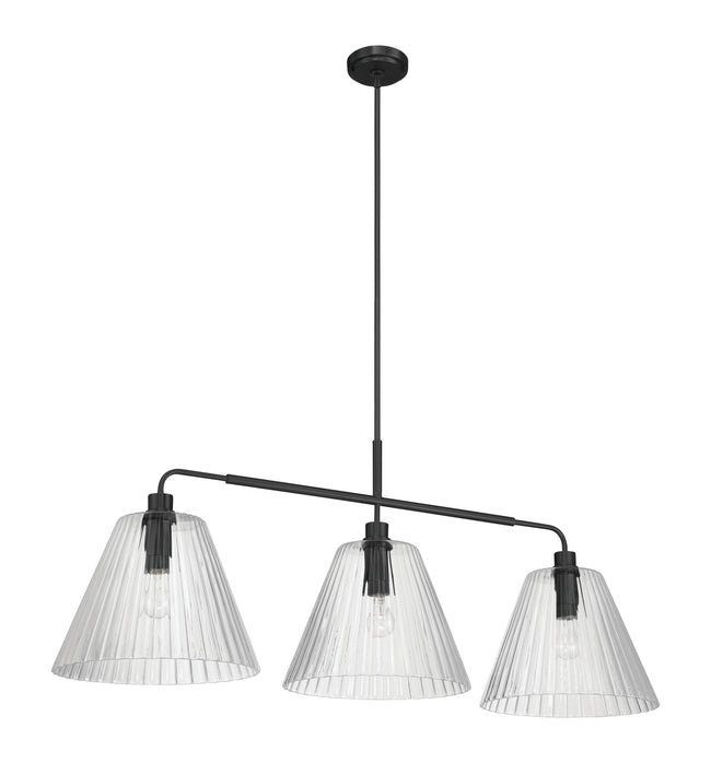 61173-FB - Pleated 3 Light 14" Wide Island Light - Flat Black
