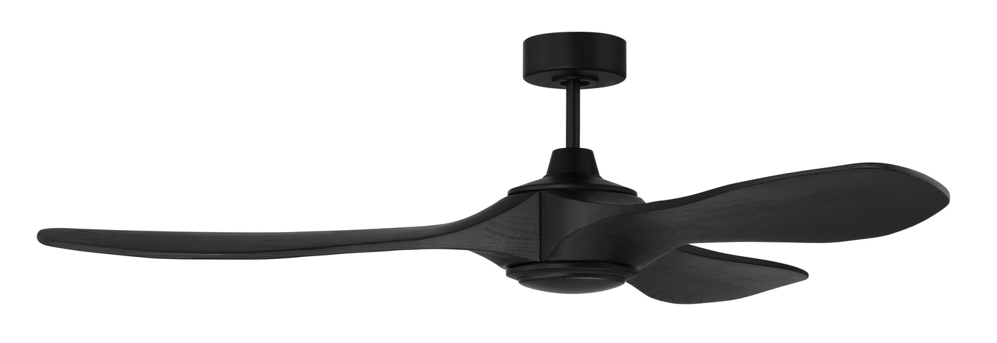 EVY60FB3-NWF - Envy 60" Ceiling Fan, Damp Rated, no Wifi 60" 3 Blade Indoor Outdoor Ceiling Fan with Light Kit - Flat Black