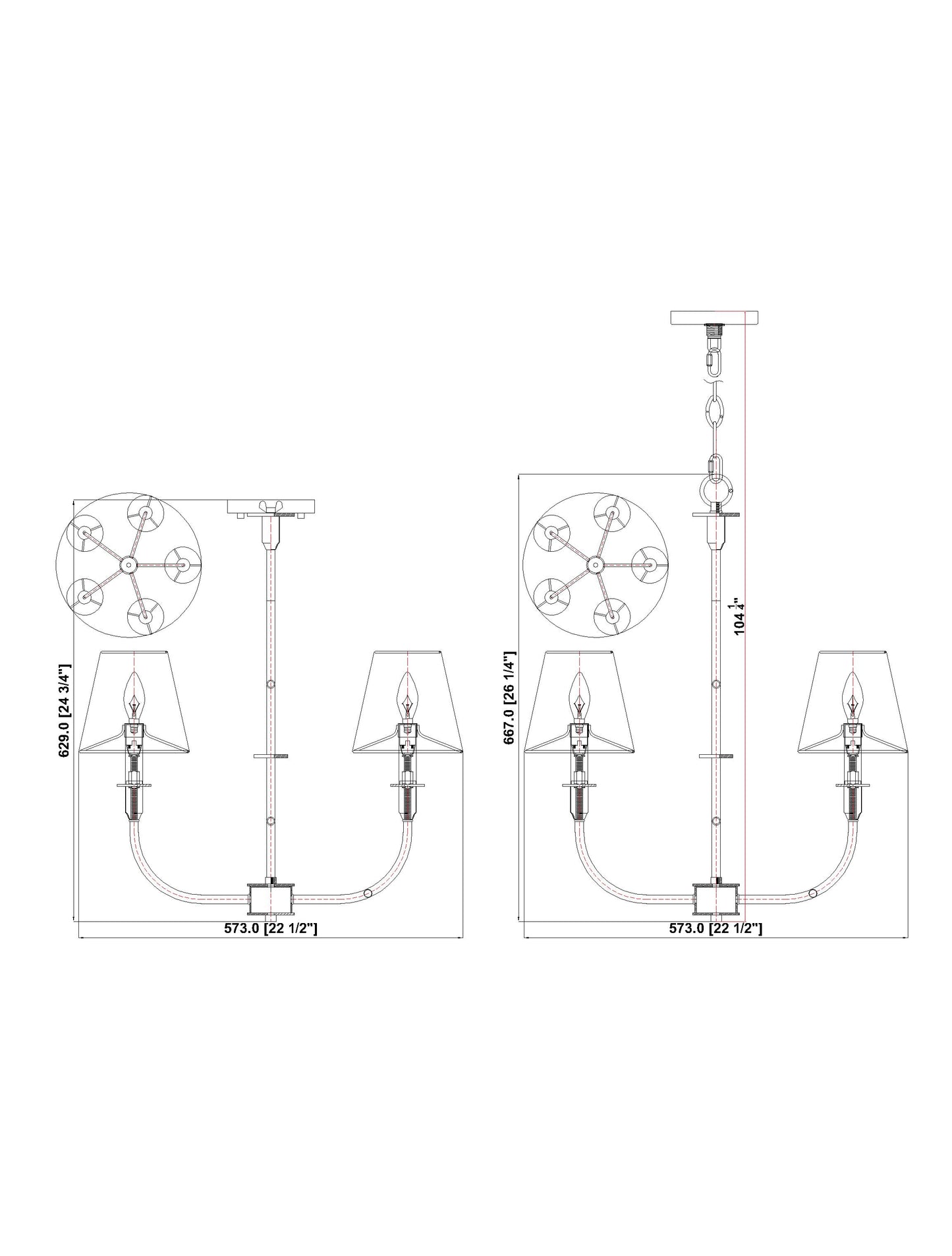 3049-18C-RB - Tova 5 Light 22" Chandelier - Rubbed Brass