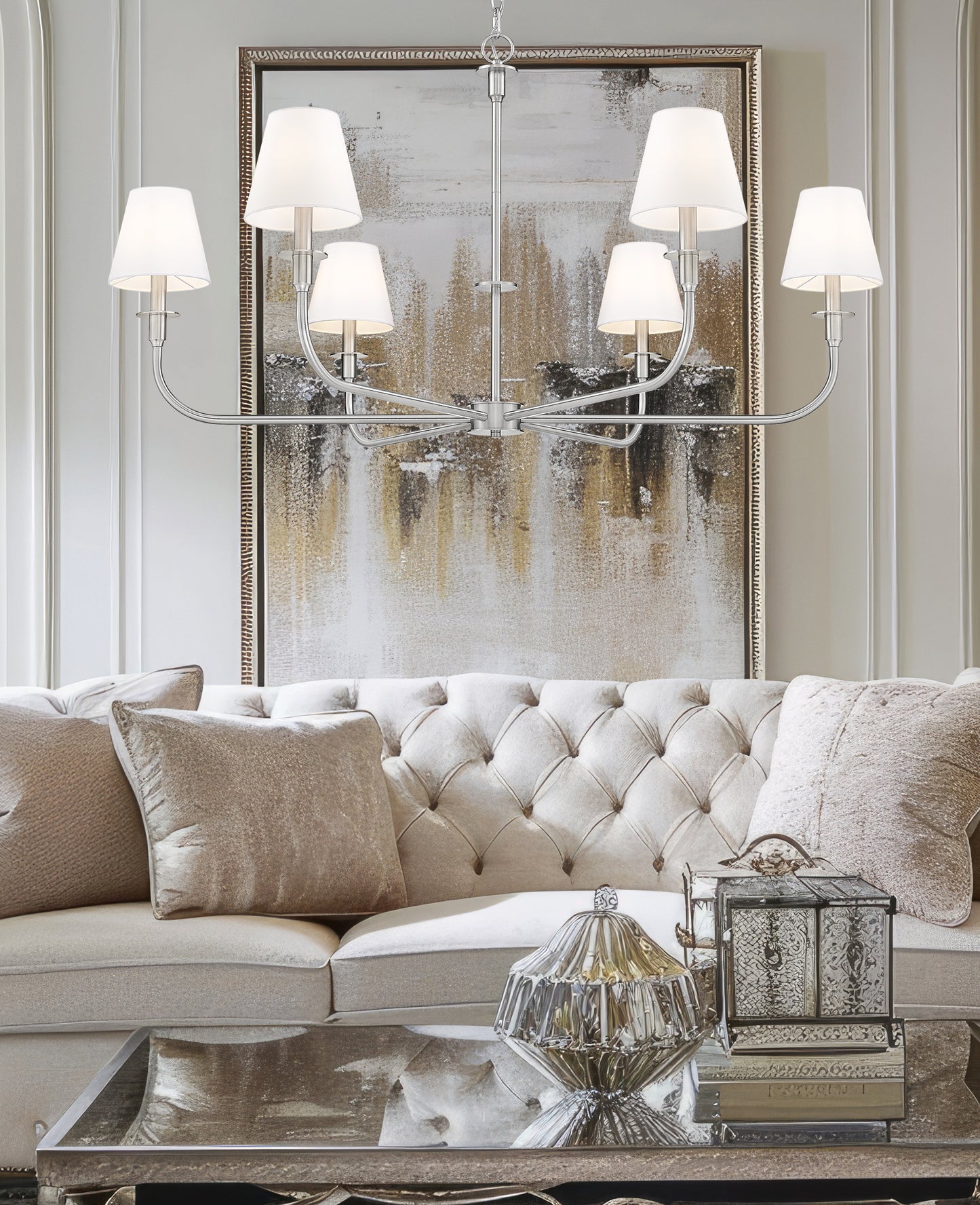 3049-45BN - Tova 6 Light 49" Chandelier - Brushed Nickel